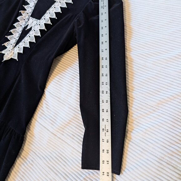 VINTAGE 1980s black velvet drop waist cream lace formal dress dark academia EUC - Picture 9 of 14